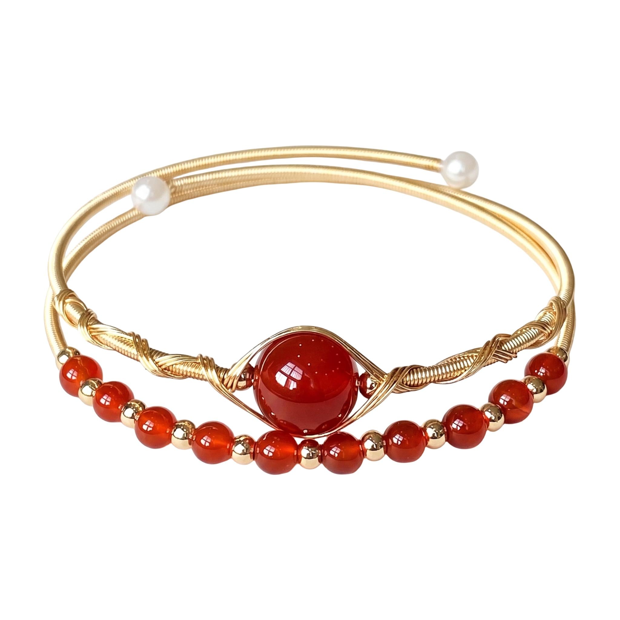 Double-row cuff bracelet, genuine natural stone, gold-finish, elegant jewelry for women, Stivine model