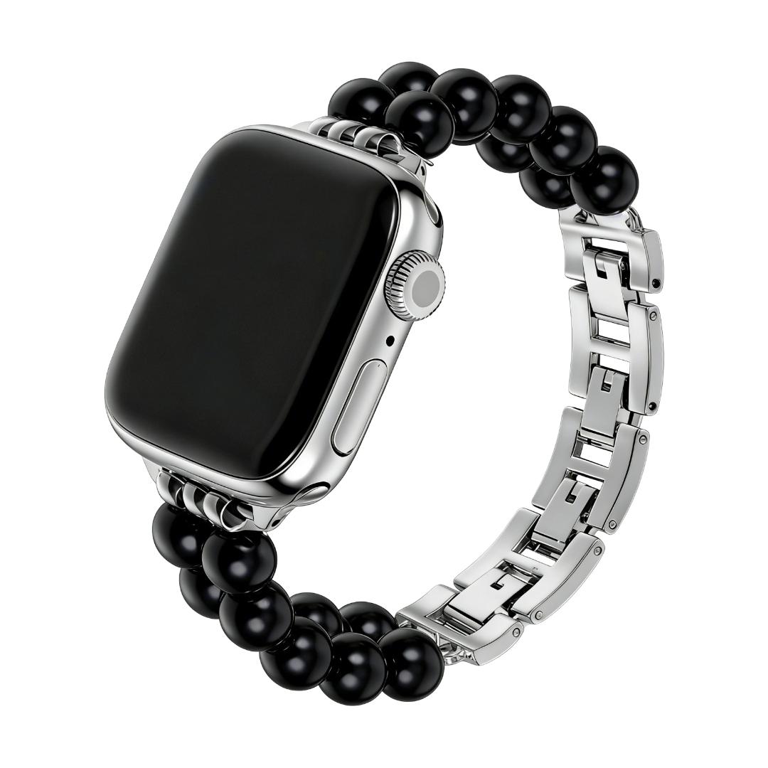 Apple Watch Armband aus Natursteinen, doppelreihig mit Perlen, Metallglieder, Modell Spedzire