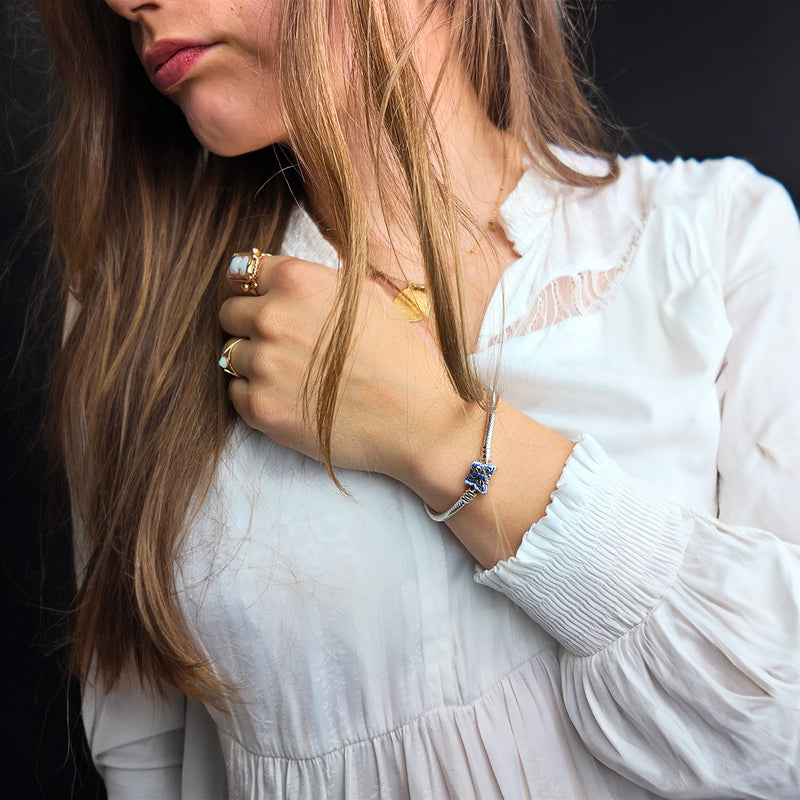 Pulsera para charm, personalizable, mariposa azul, para mujer, modelo Xenia