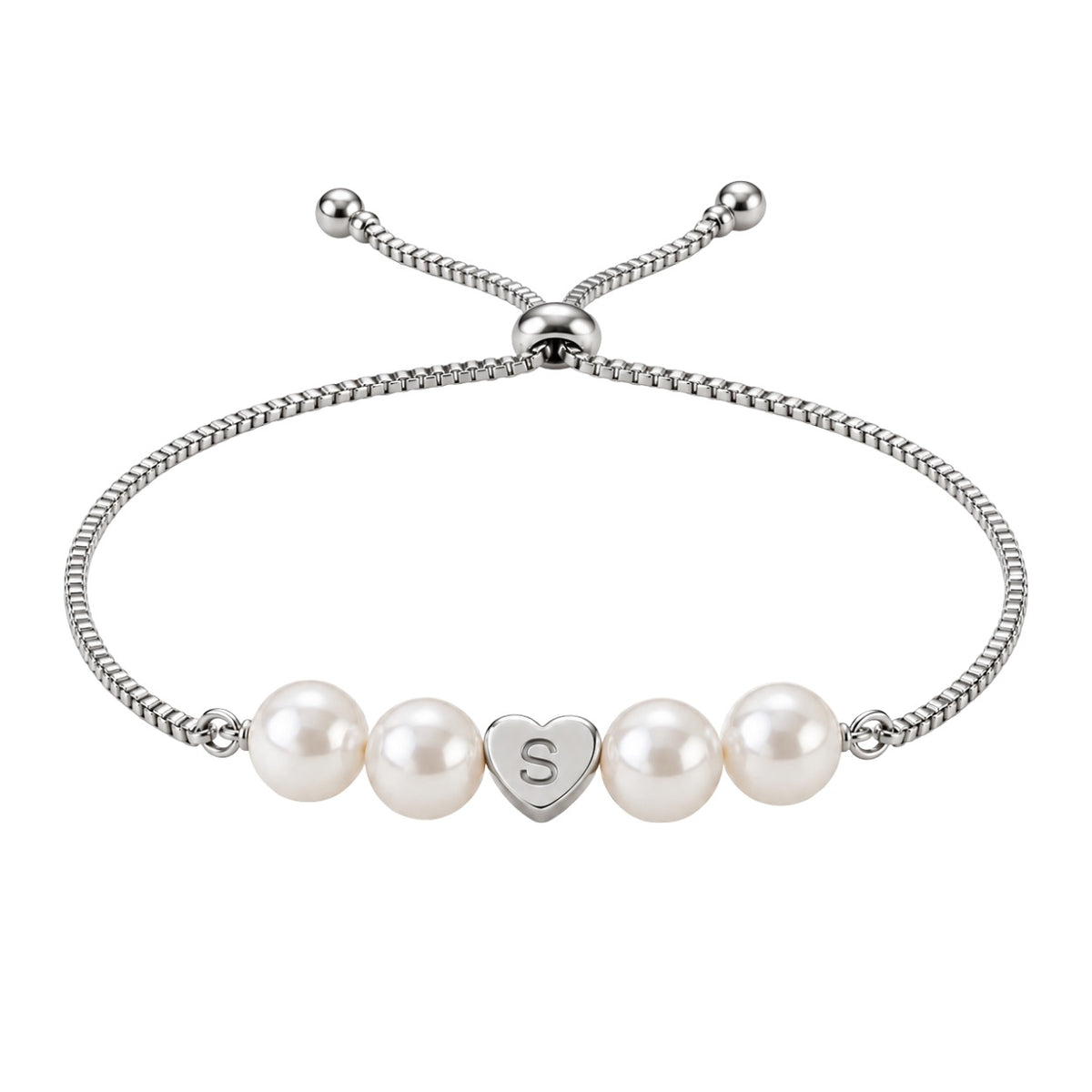 Bracelet ajustable en acier inoxydable, perles synthétiques, cœur personnalisable à graver, modèle Exposita