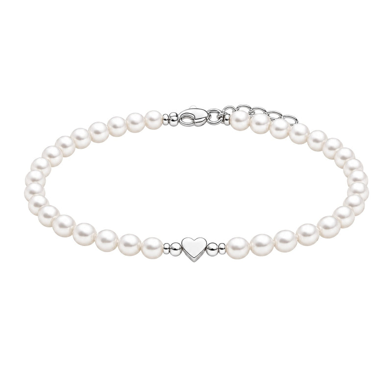 Bracelet cœur personnalisable en acier inoxydable, perles blanches lumineuses, fermoir ajustable, modèle Fadia