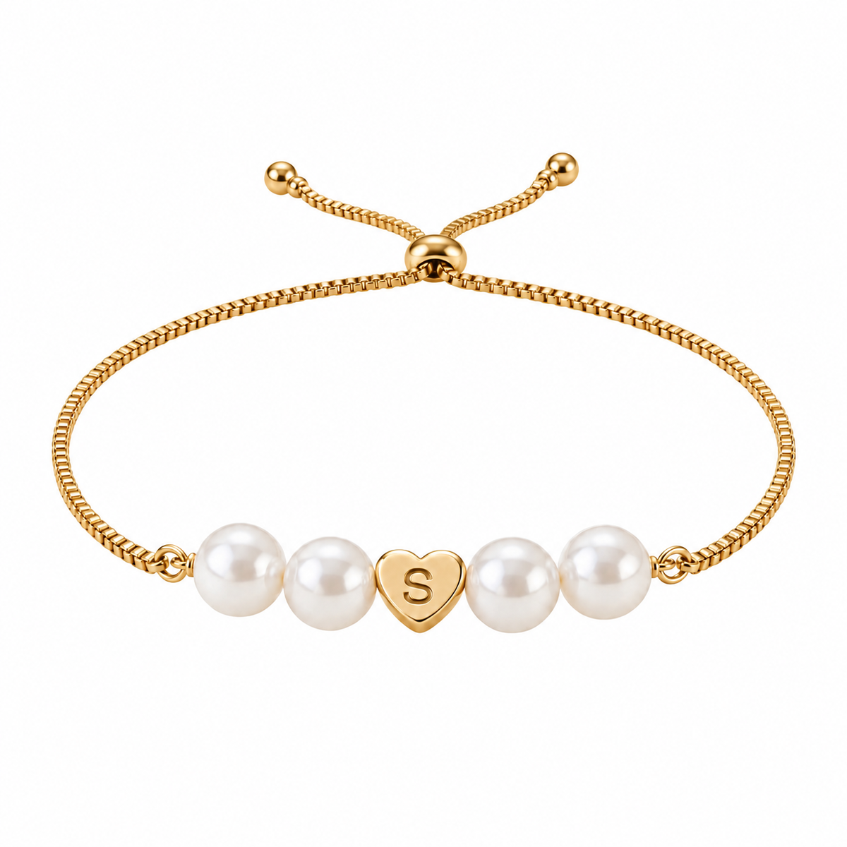 Bracelet ajustable en acier inoxydable, perles synthétiques, cœur personnalisable à graver, modèle Exposita