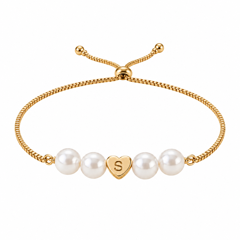 Bracelet ajustable en acier inoxydable, perles synthétiques, cœur personnalisable à graver, modèle Exposita