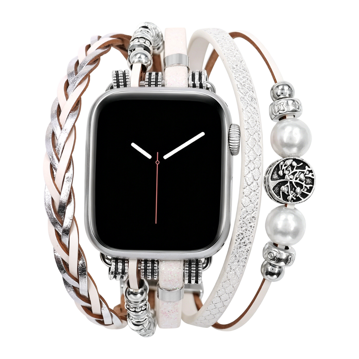 Bracelet Apple Watch multi-rangs tressé, charm arbre de vie, pour femme, modèle Ténecia