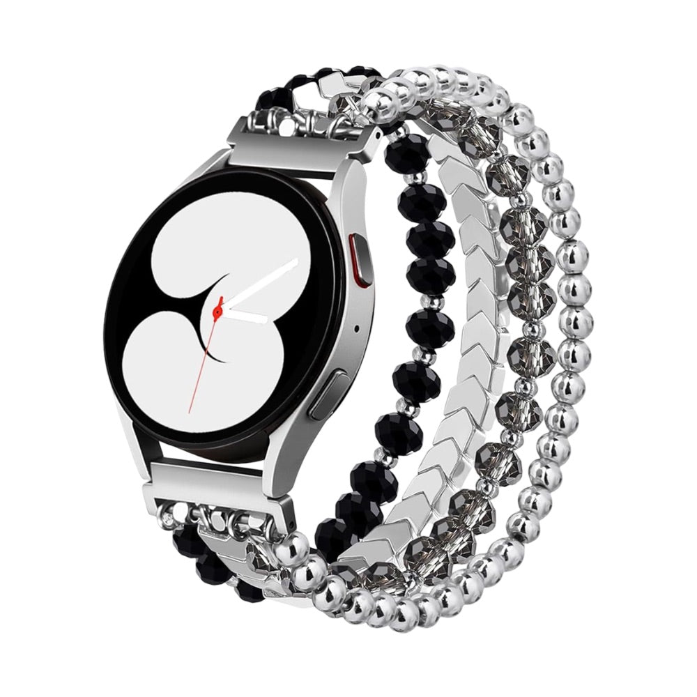 Bracelet de montre connectée multi-rangs, perles facettées et maille chevron, modèle Lévana