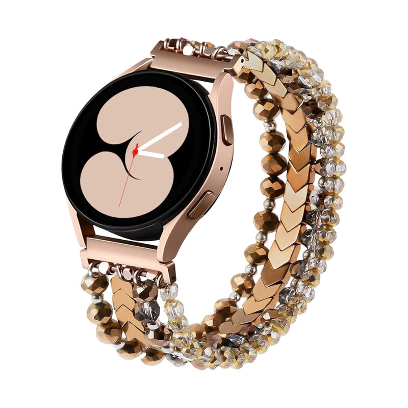 Bracelet de montre connectée multi-rangs, perles facettées et maille chevron, modèle Lévana