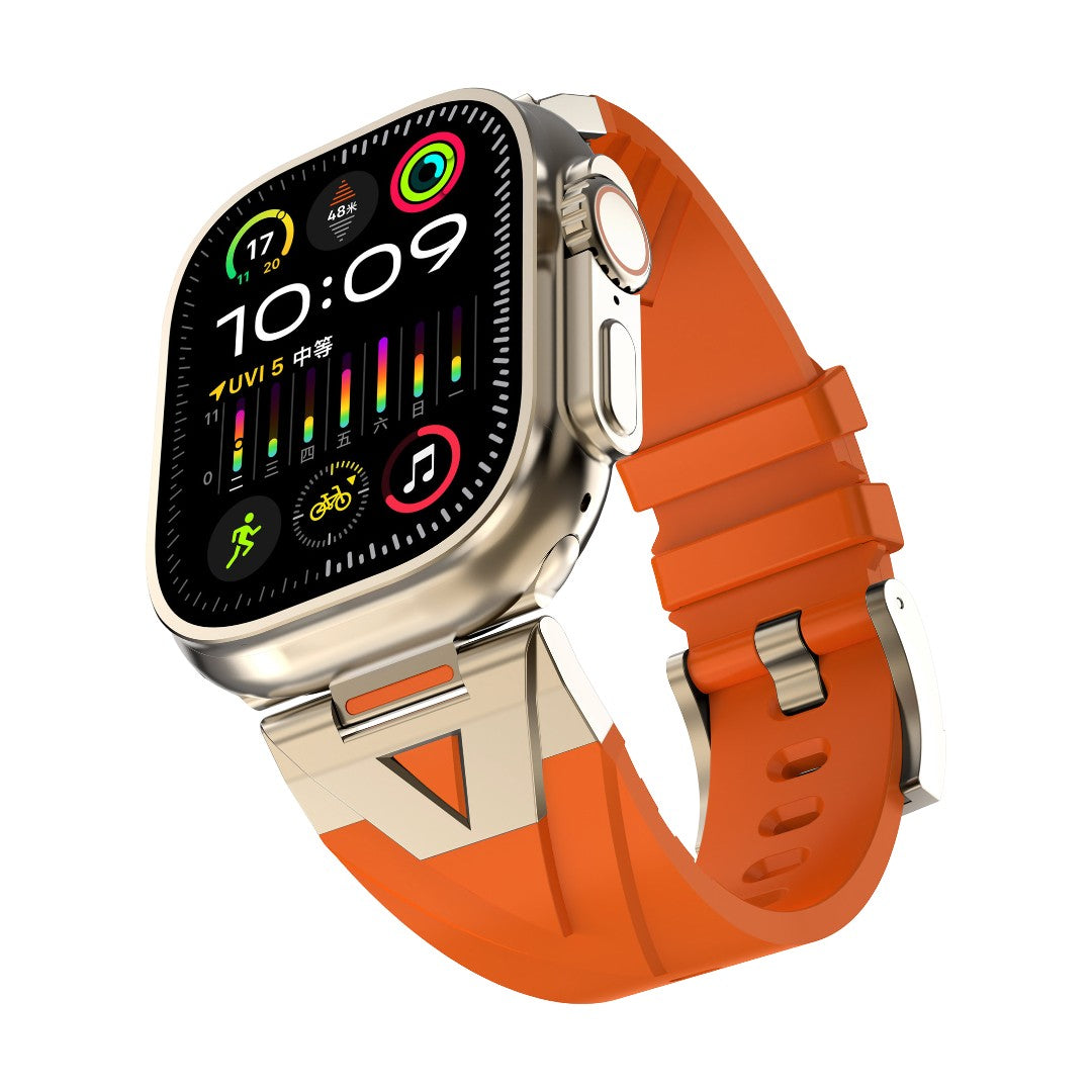 Pulseira para Apple Watch em silicone de alta resistência, fecho de fivela metálica, estilo desportivo dinâmico para Apple Watch, modelo Vécra