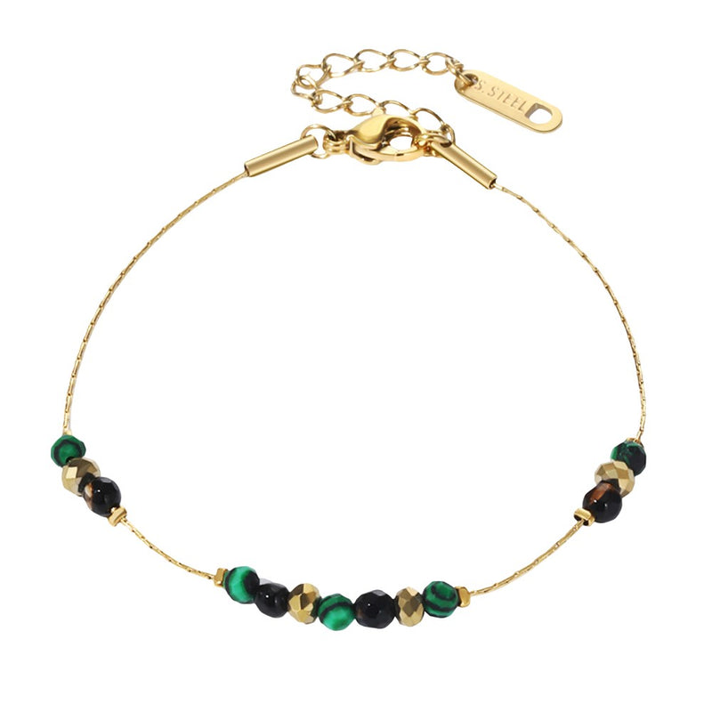 Elegant armbånd i forgyldt rustfrit stål, grønne og sorte akrylperler, justerbart smykke til kvinder, model Ushane