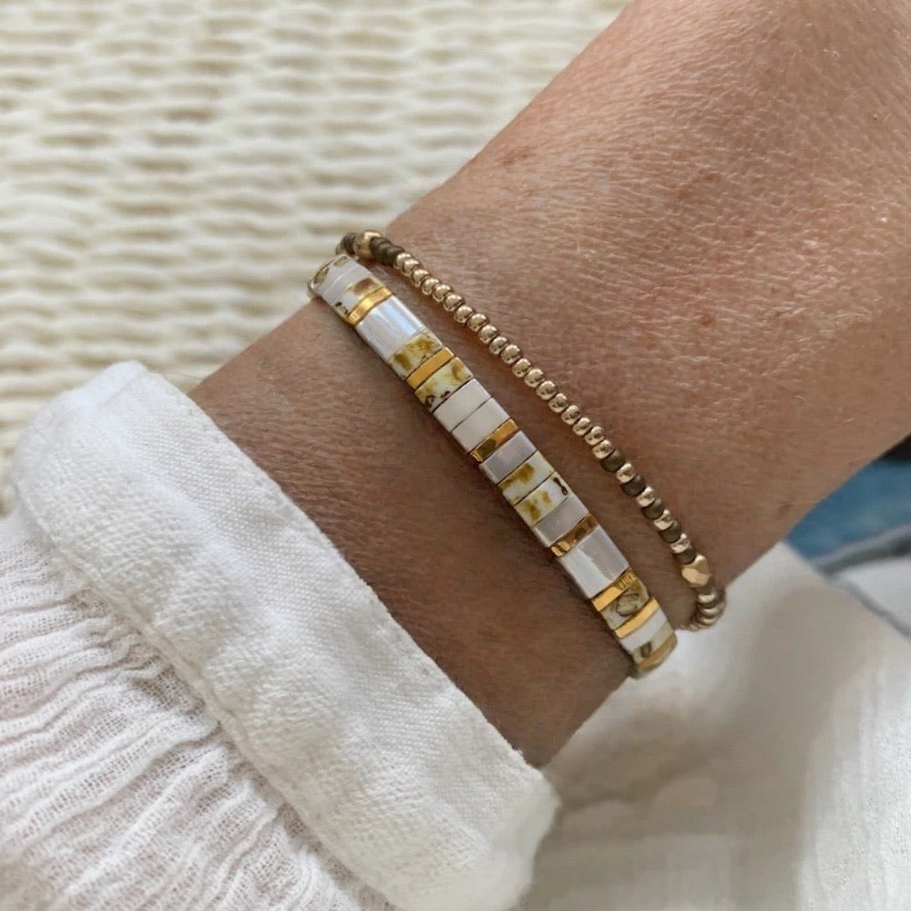 Duo de pulseiras em contas de vidro, cordão deslizante ajustável, joias douradas e coloridas para o pulso, modelo Madine