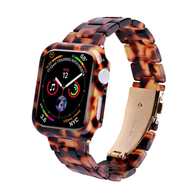 Full cover with strap for Apple Watch, resin link with leopard pattern, bold and modern style, Kidine model