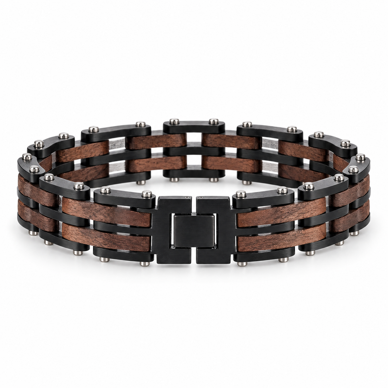 Packshot studio bracelet Achille Noir et marron, vue de face sur fond blanc — 8 octobre 2026