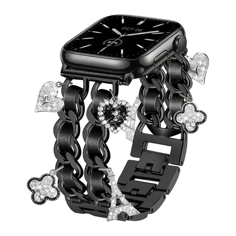 Apple Watch Bracelet, multiple heart and cross charms, clip-on metal links, women's watch jewelry, trendy accessory, Erza model