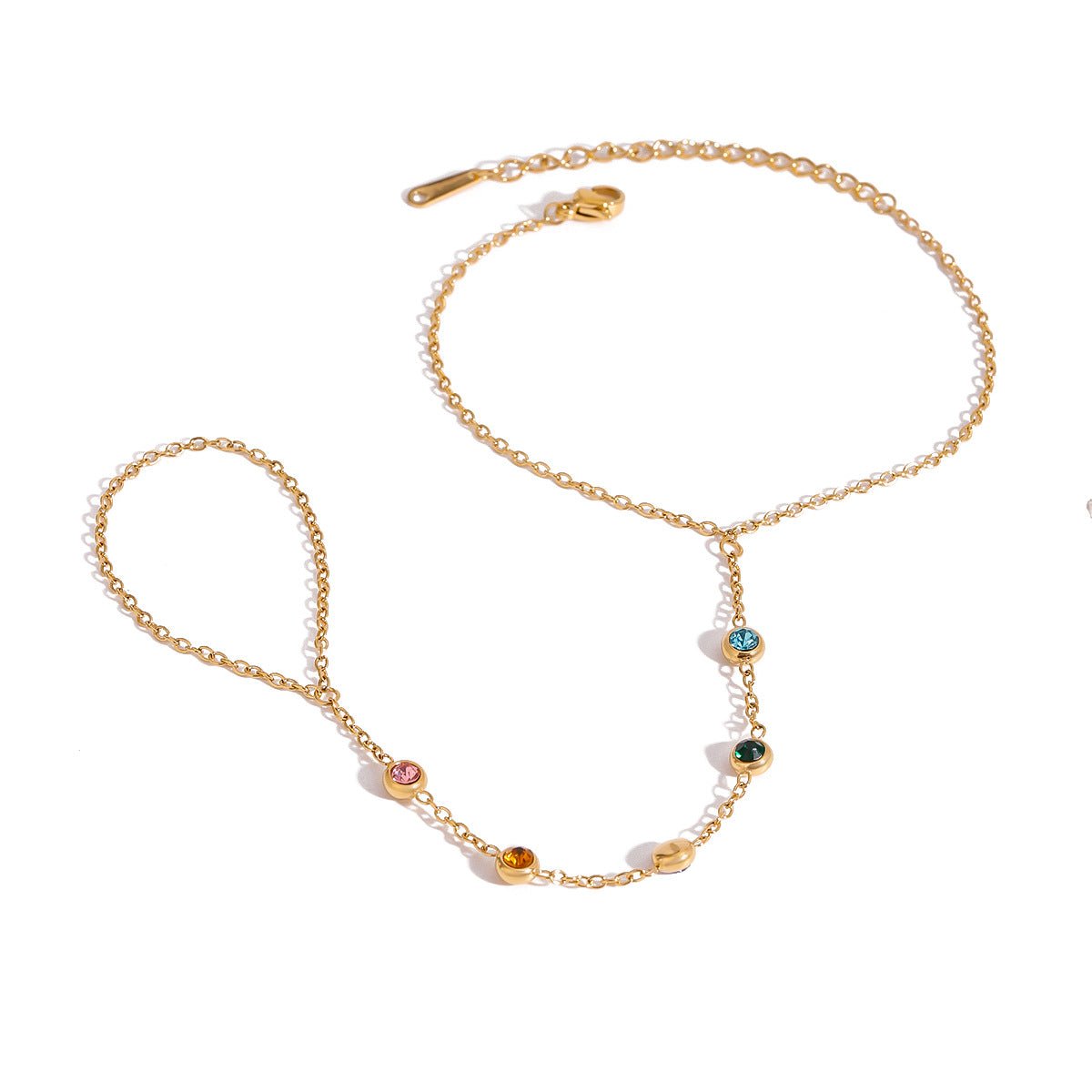 Chaîne de main dorée fine avec pierres de zirconium multicolores brillantes, design délicat Glita.