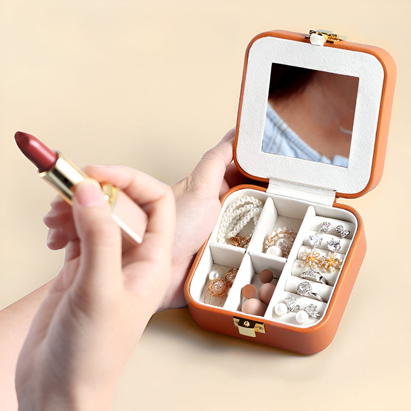 Caja de joyas portátil, de doble compartimento, con flor visible, modelo Felicidad