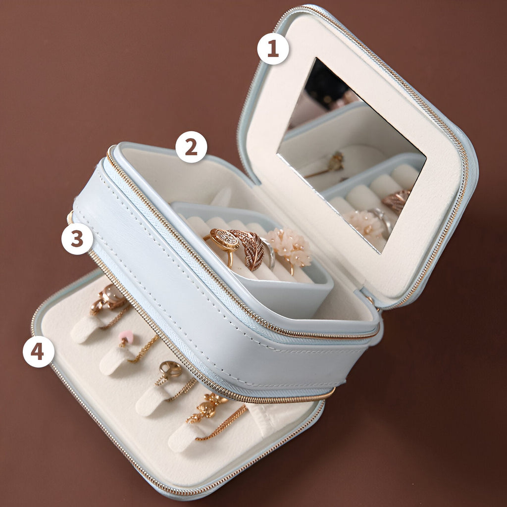 Boîte à bijoux nomade, à double fermeture éclair, modèle Rocio - La Boutique du Bracelet