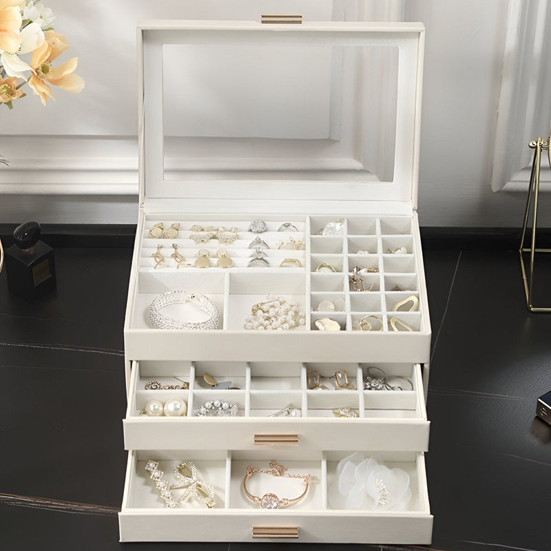 Caja de joyas portátil, gran formato, con varios cajones, modelo Catalina