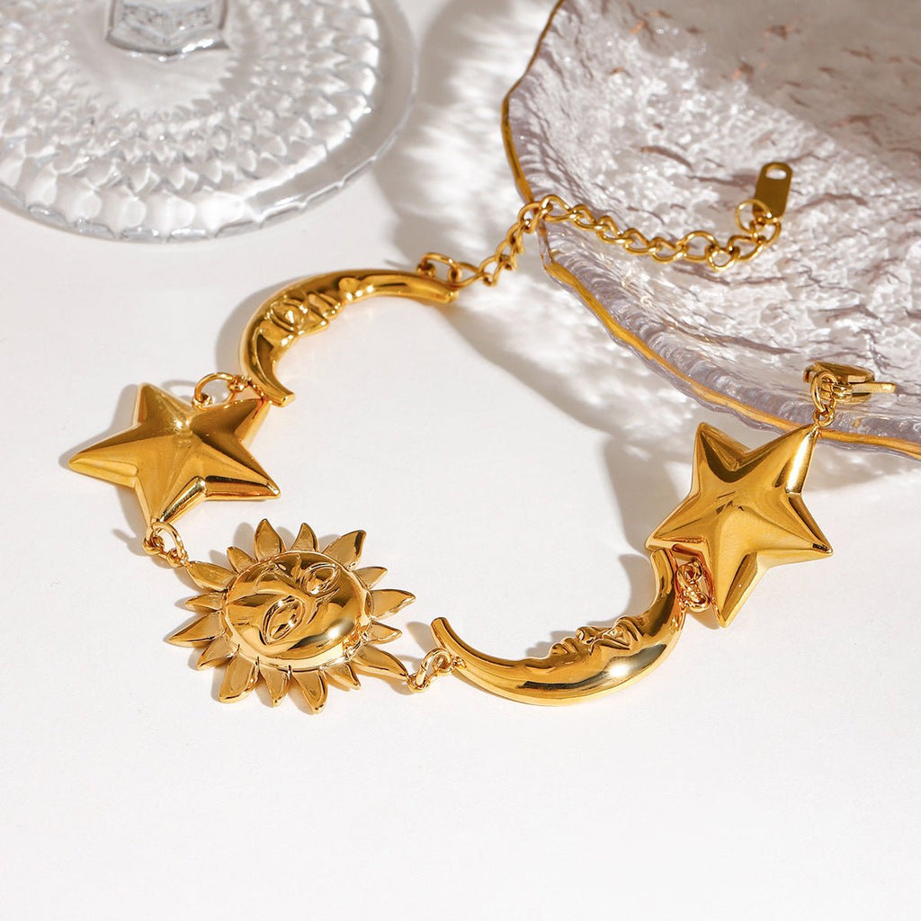 Bracelet à breloques soleil, lune et étoiles, en acier inoxydable, été, pour femme, modèle Lisona - La Boutique du Bracelet