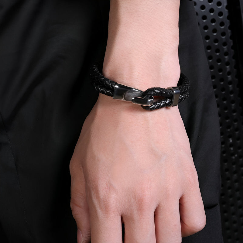 Pulsera de gancho, de cuero y acero inoxidable, para hombre, modelo Ted