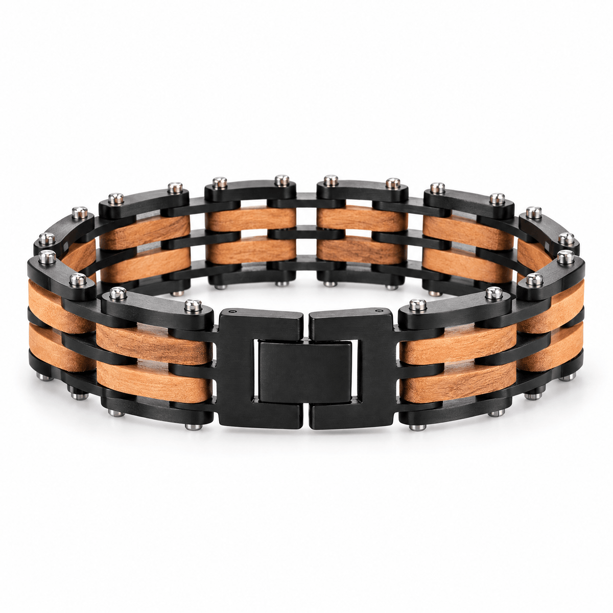 Packshot studio bracelet Léon Noir et marron, vue de face sur fond blanc — 8 octobre 2026