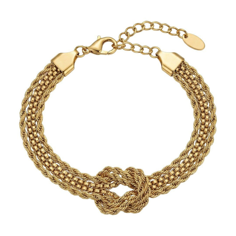 Bracelet à mailles multiples avec nœud central, acier inoxydable plaqué or 18 carats, style minimaliste raffiné, modèle Coupa