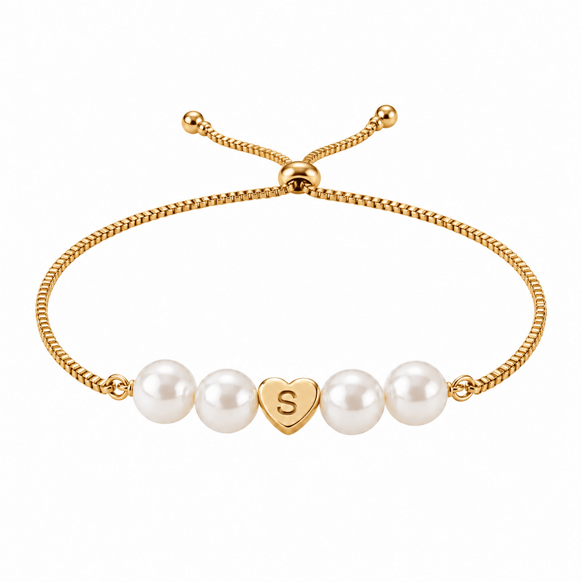 Bracelet ajustable en acier inoxydable, perles synthétiques, cœur personnalisable à graver, modèle Exposita