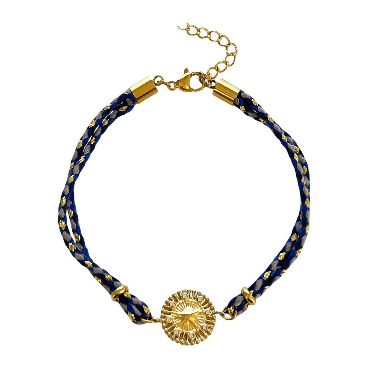 Bracelet Ajustable en Nylon Tressé, Pendentif Doré Scintillant, Acier Inoxydable et Zirconium, Bijou Élégant pour Femme, modèle Alira