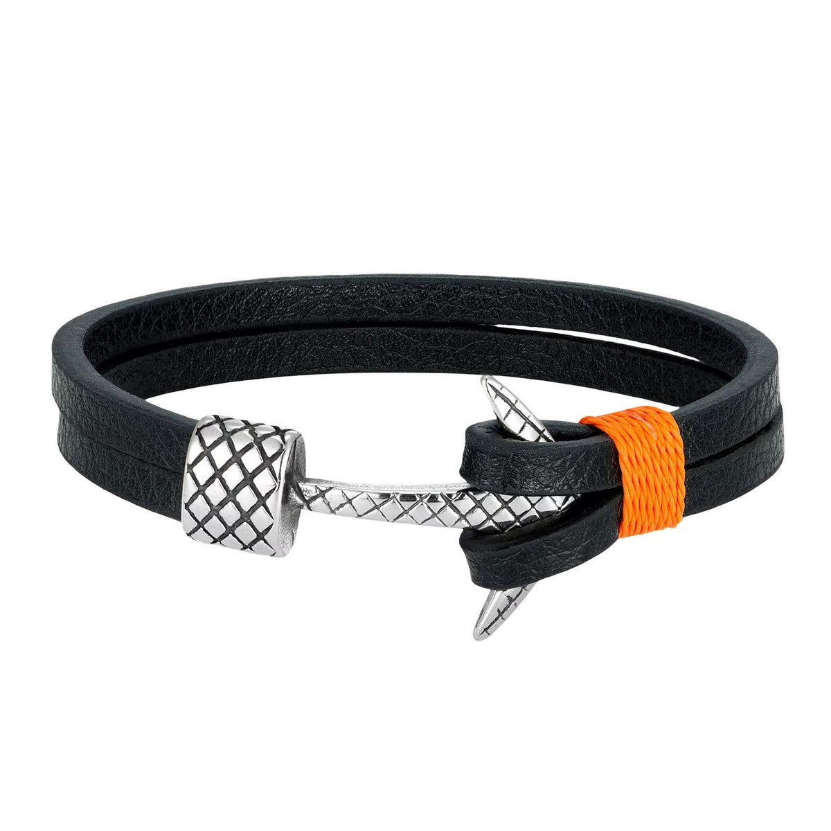 Men’s Anchor Bracelet in Leather and Stainless Steel, Nautical Marine-Style Bracelet with Silver Anchor and Decorative Cord, Torin Model