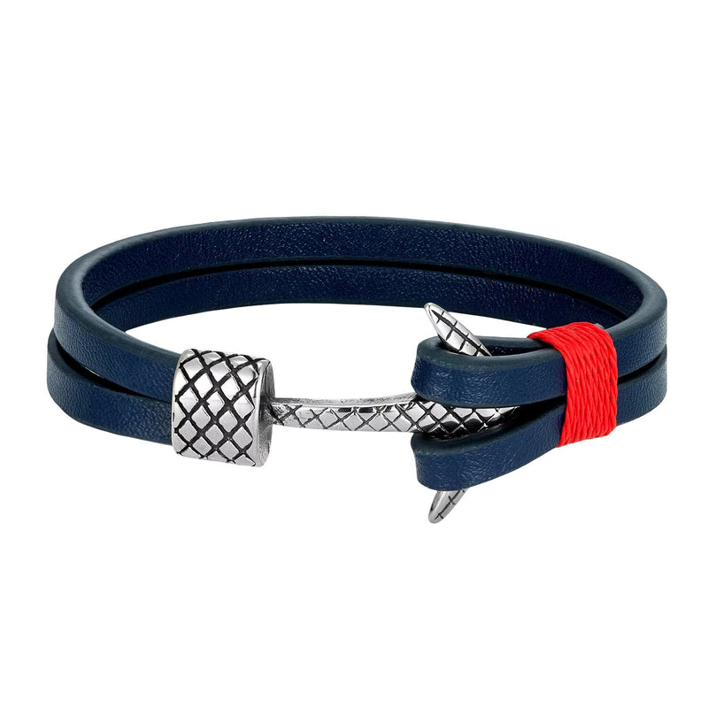 Bracelet ancre homme en cuir et acier inoxydable, bracelet nautique style marin avec ancre argentée et cordon décoratif, modèle Torin