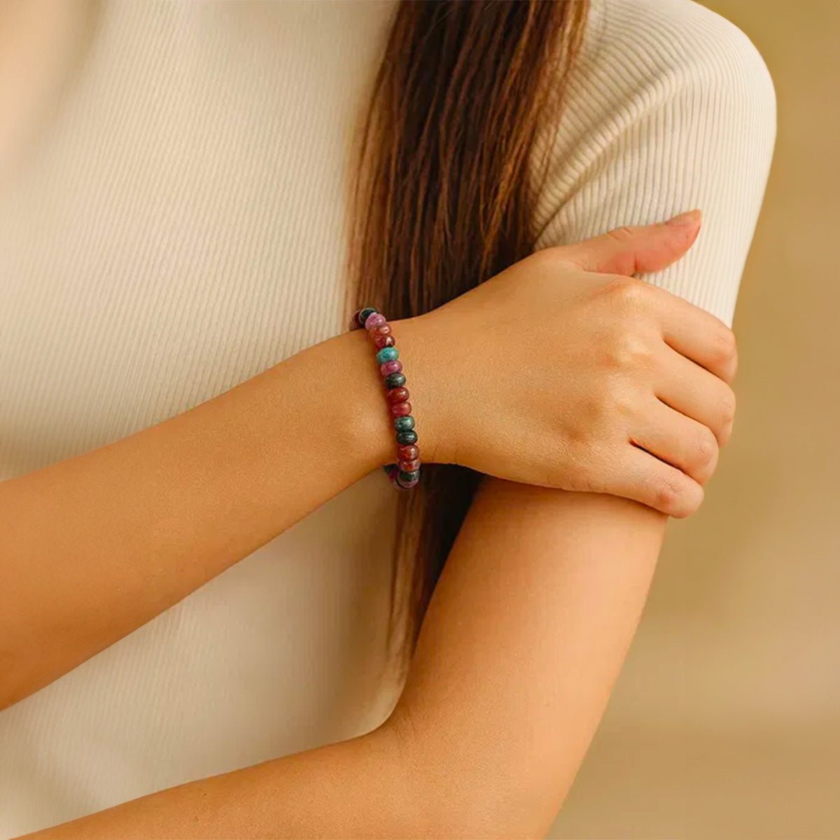 Bracelet anti - stress, élastique, en tourmaline naturelle aux couleurs vibrantes, modèle Quancy - La Boutique du Bracelet