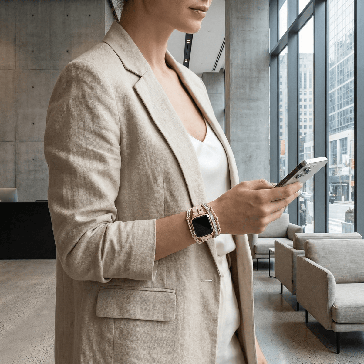 Apple Watch Armband Melona für Damen, mehrreihig mit Strass und Flechtmuster