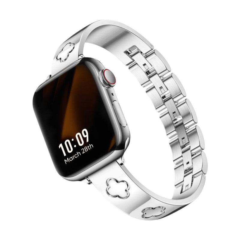Bracelet Apple Watch acier inoxydable motif trèfle, bracelet jonc élégant pour montre connectée Apple, modèle Tréfa