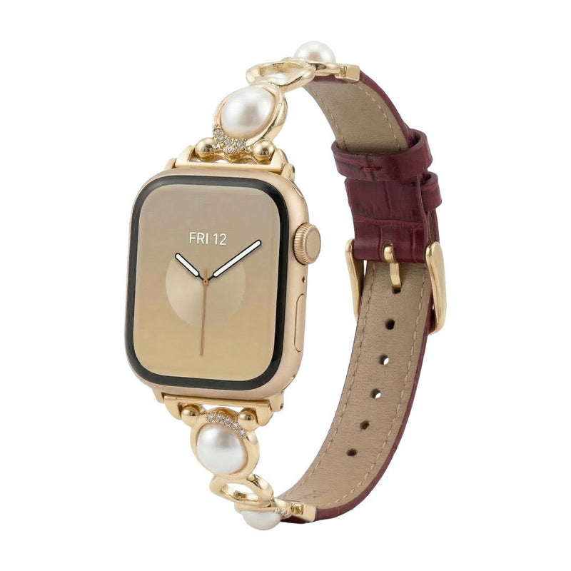 Bracelet Apple Watch bijou perles et simili vegan, bracelet décoratif pour montre connectée avec perles et détails brillants, modèle Vilestia