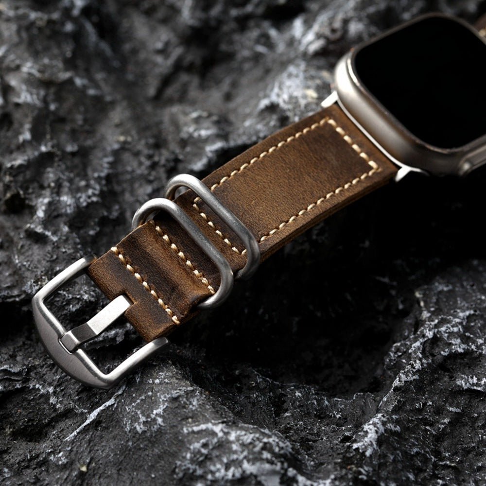 Λουράκι Apple Watch vintage καφέ δέρμα, δέρμα βοοειδούς πρώτης στρώσης, εμφανείς ραφές, στιβαρό και κομψό λουράκι, μοντέλο Colin