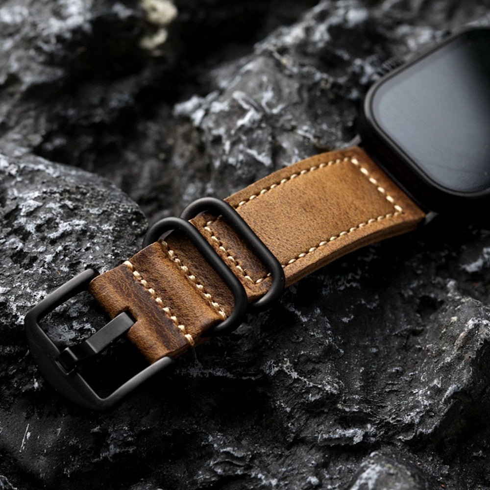 Λουράκι Apple Watch vintage καφέ δέρμα, δέρμα βοοειδούς πρώτης στρώσης, εμφανείς ραφές, στιβαρό και κομψό λουράκι, μοντέλο Colin