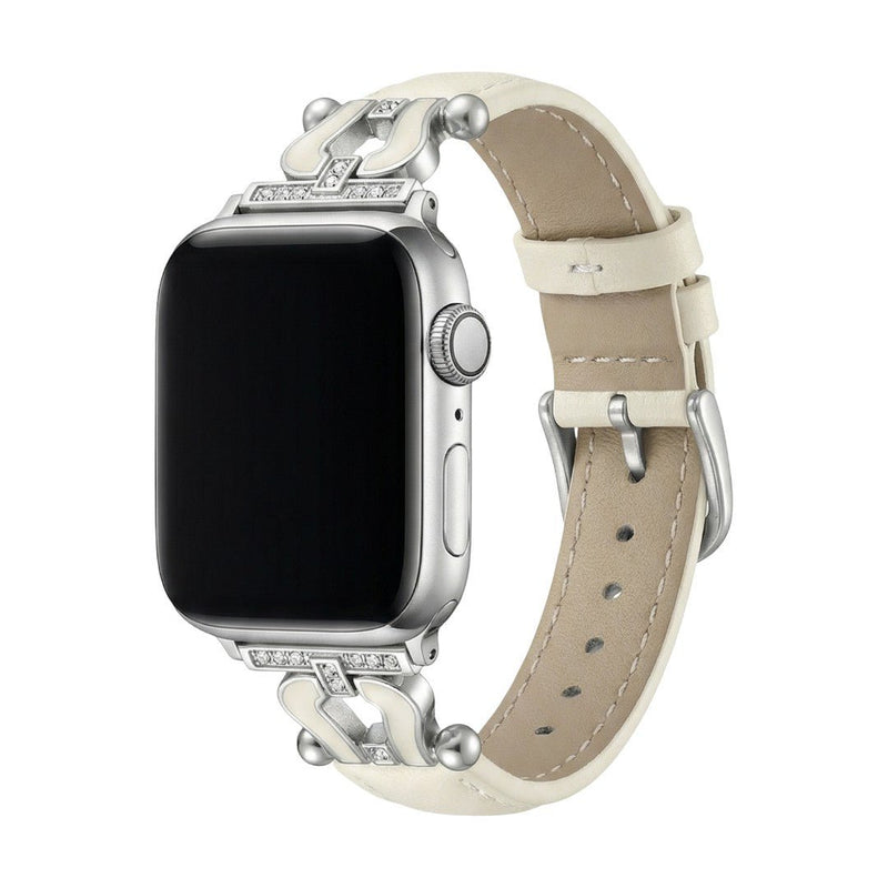 Apple Watch læderarmbånd i førsteklasses kvalitet med funklende hestesko, justerbart, elegant udseende, model Ustelle