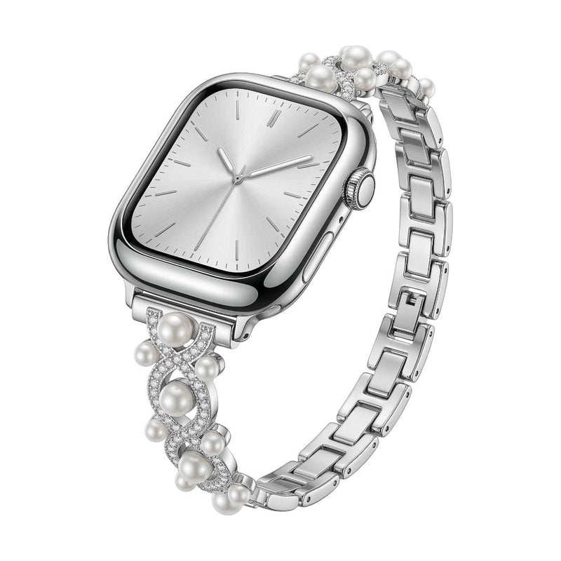 Bracelet Apple Watch décoratif, chaîne élégante avec perles et détails scintillants, bijou de poignet lumineux, modèle Laufey