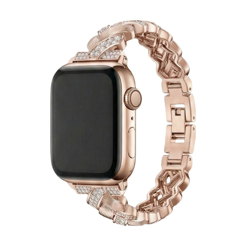 Elegantes Metallarmband für Apple Watch, breite Glieder mit funkelnden Zirkonia besetzt, verstellbar, Modell Toline