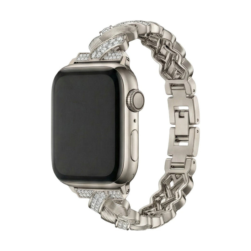 Elegantes Metallarmband für Apple Watch, breite Glieder mit funkelnden Zirkonia besetzt, verstellbar, Modell Toline