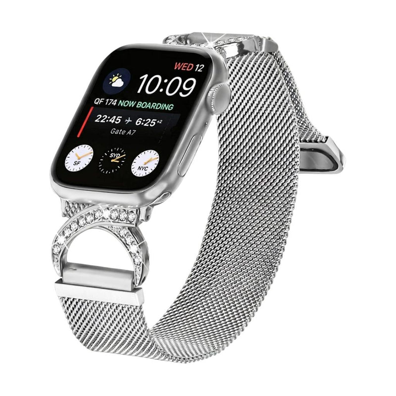 Brazalete Apple Watch de acero inoxidable, cierre magnético ajustable, malla elegante con óxido de circonio, modelo Roxie