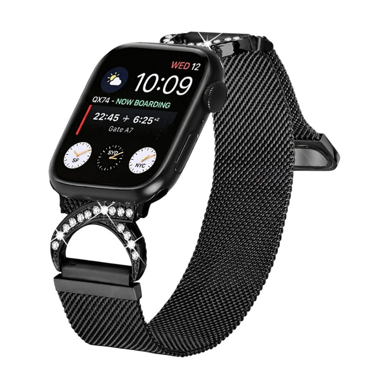 Brazalete Apple Watch de acero inoxidable, cierre magnético ajustable, malla elegante con óxido de circonio, modelo Roxie