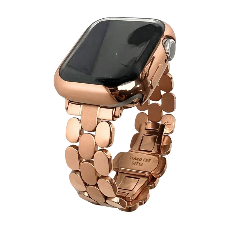 Bracciale per Apple Watch in acciaio inossidabile, maglie ovali dorate, eleganza moderna per Apple Watch, chiusura a scomparsa, modello Shounie