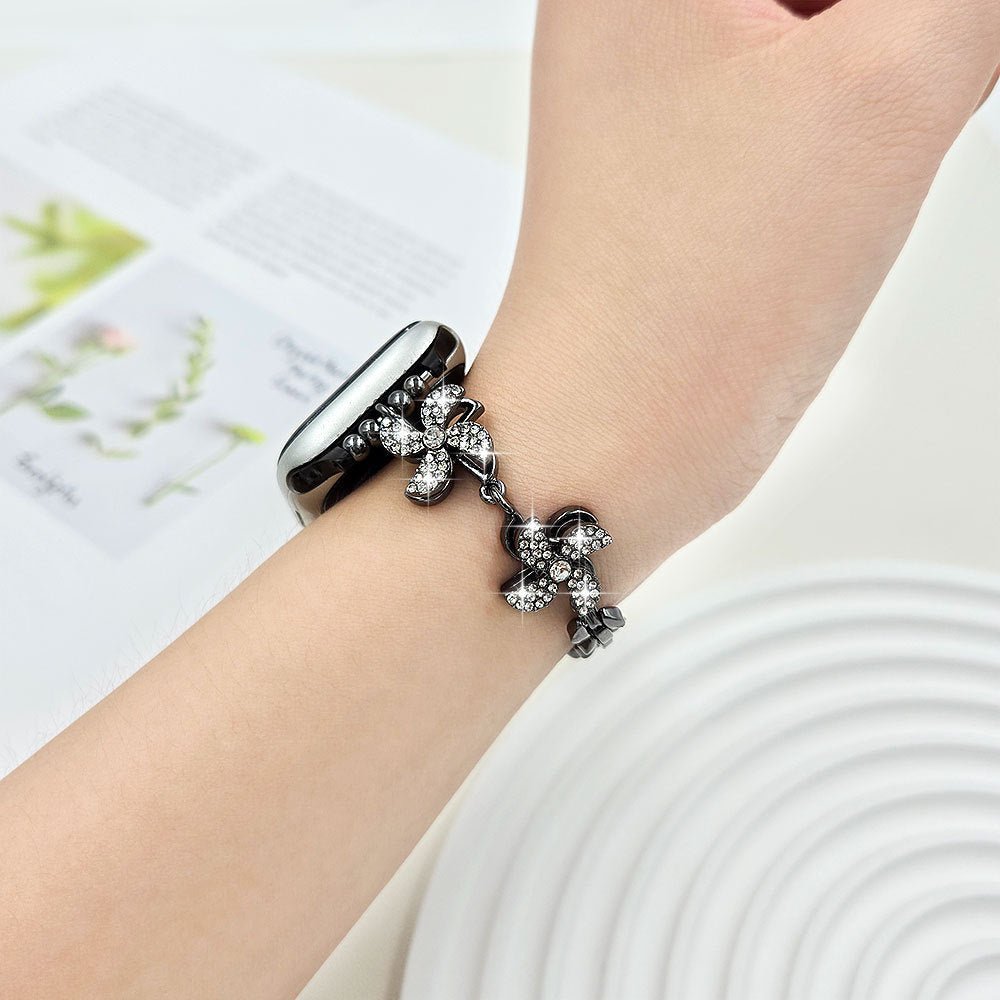 Bracciale Apple Watch in lega metallica, fiore di loto rotante, maglie regolabili a clip, da donna, modello Lossia