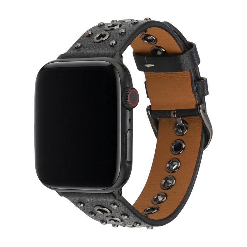 Bracelet Apple Watch en croûte de cuir ornée de rivets métalliques, boucle réglable, style affirmé, modèle Tika