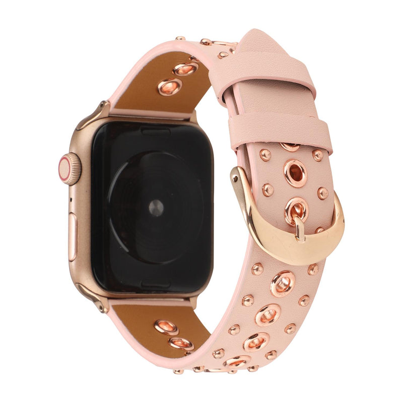 Bracelet Apple Watch en croûte de cuir ornée de rivets métalliques, boucle réglable, style affirmé, modèle Tika