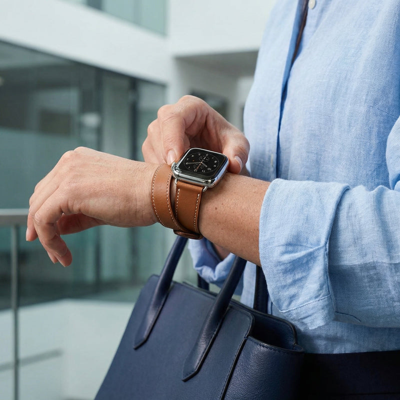 Apple Watch-armbånd i læder med dobbelt omvikling til kvinder, model Ermione