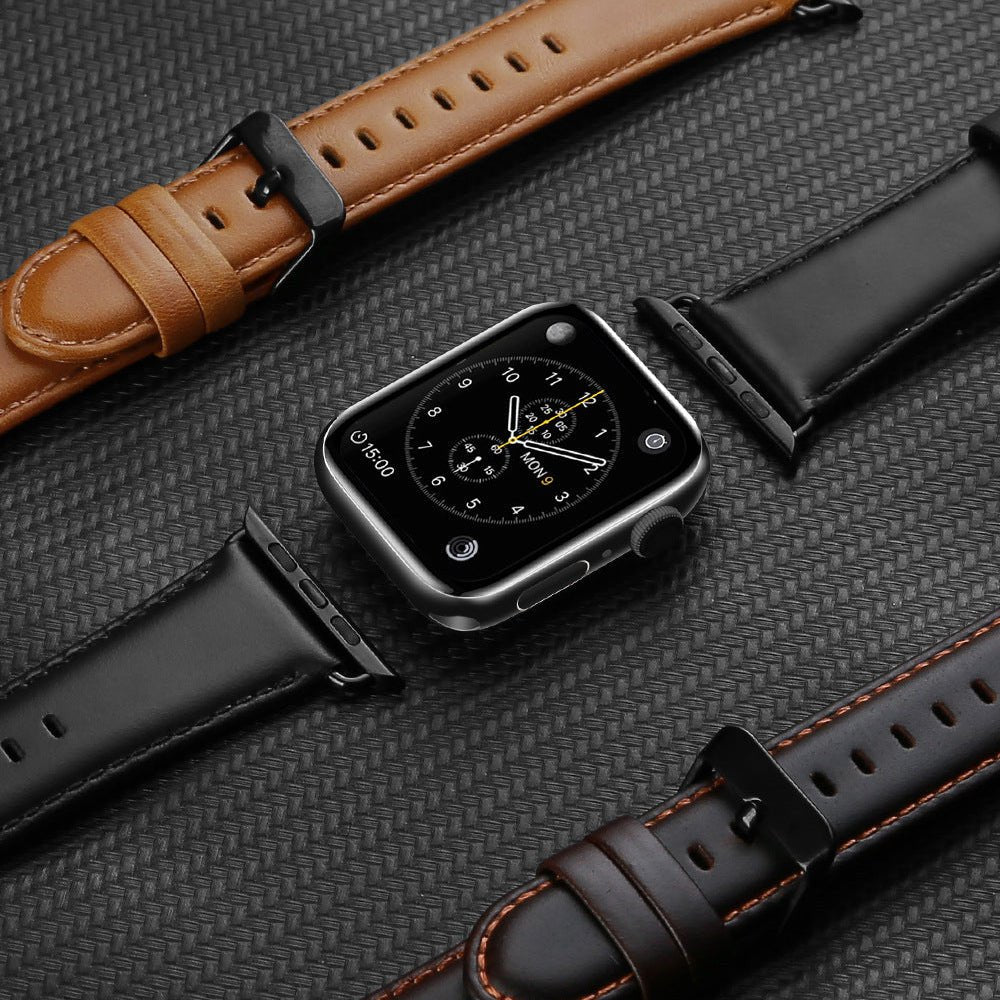 Bracelet Apple Watch, surpiqûres contrastées, boucle ardillon, style business, modèle Ernest