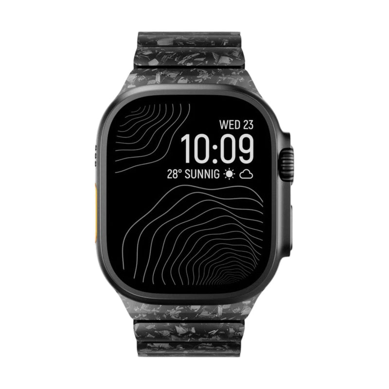 Bracciale per Apple Watch in fibra di carbonio nera e FKM, design tecnico testurizzato con chiusura magnetica di sicurezza, modello Rey
