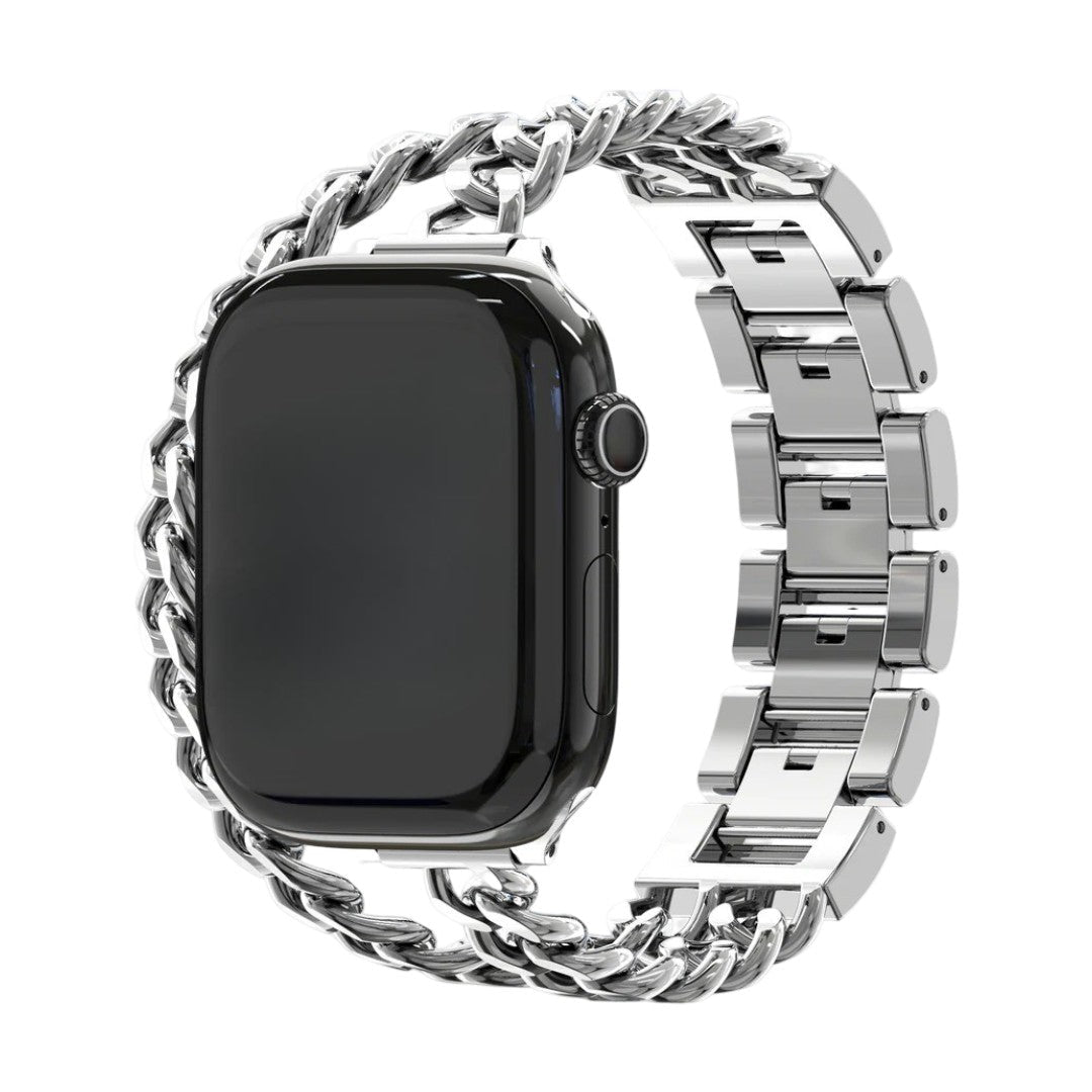 Apple Watch Bracelet in Double Cuban Link, Inlaid Rhinestones, Custom Finish, Phipa Model