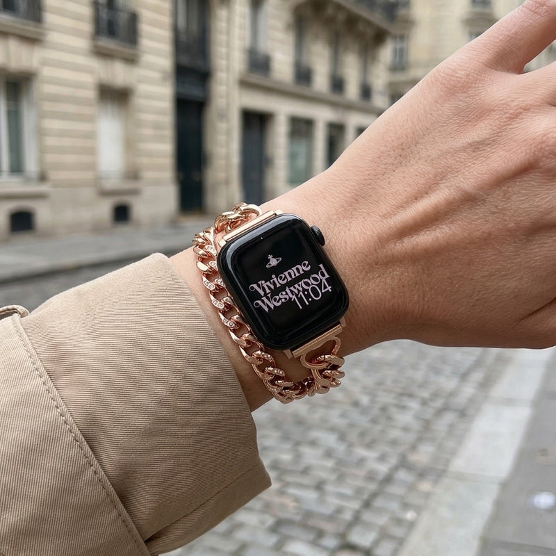 Bracelet Apple Watch en métal, maille gourmette double tour, élégant et moderne, fermoir sécurisé, modèle Phipa