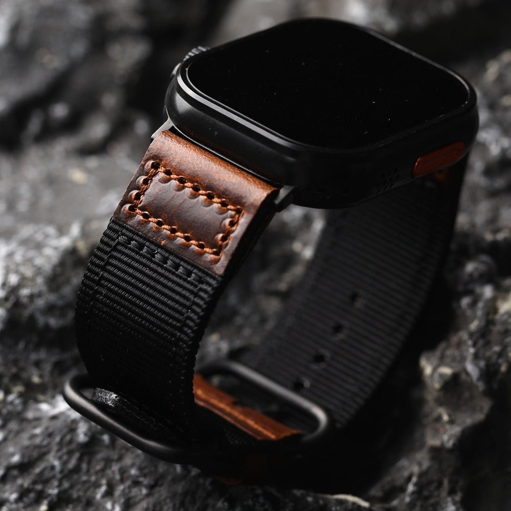 Λουράκι Apple Watch από χοντρό νάιλον με δερμάτινες λεπτομέρειες, άνετη εφαρμογή και έντονος χαρακτήρας, μοντέλο Josua